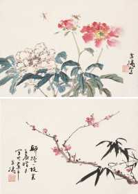王雪涛 壬辰腊月（1953年）作 春色双帧 镜心